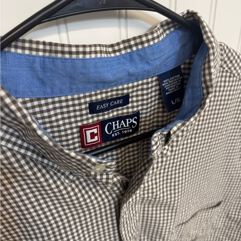 Chaps Men's Brown and White Gingham Shirt